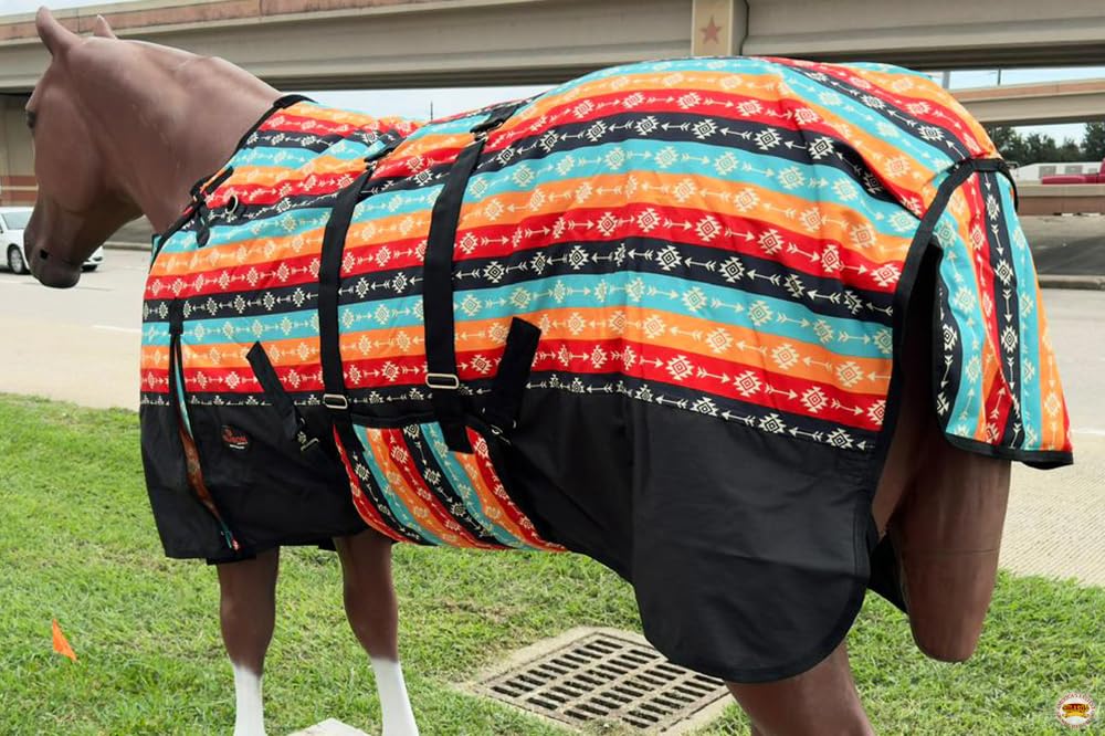 Hilason Tribal 72 In 1200D Winter Waterproof Poly Horse Blanket Belly Wrap | Horse Blanket | Horse Turnout Blanket | Horse Blank